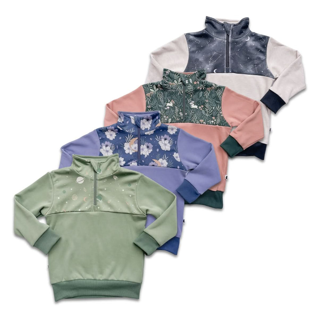 Kids' Bamboo Fleece Half-Zip | Ash With Night Sky