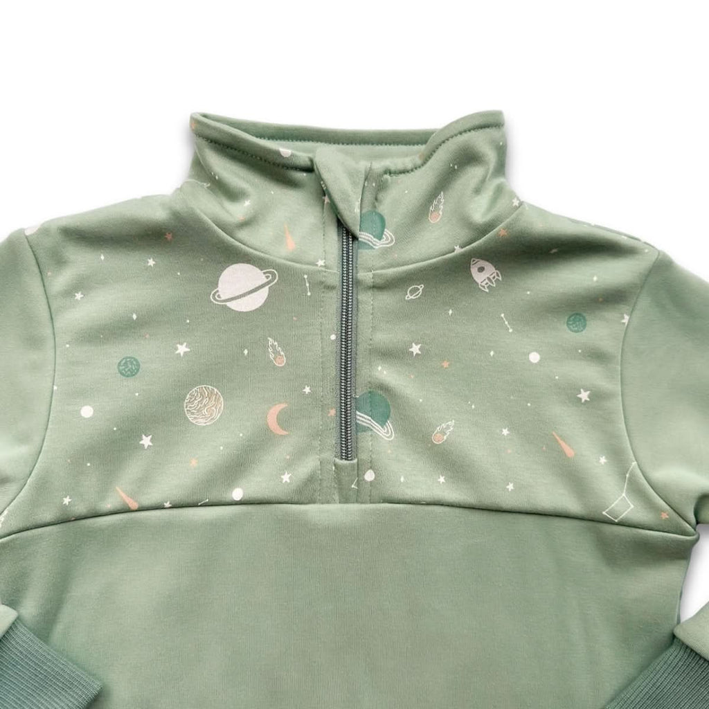 Kids' Bamboo Fleece Half-Zip | Ash With Night Sky