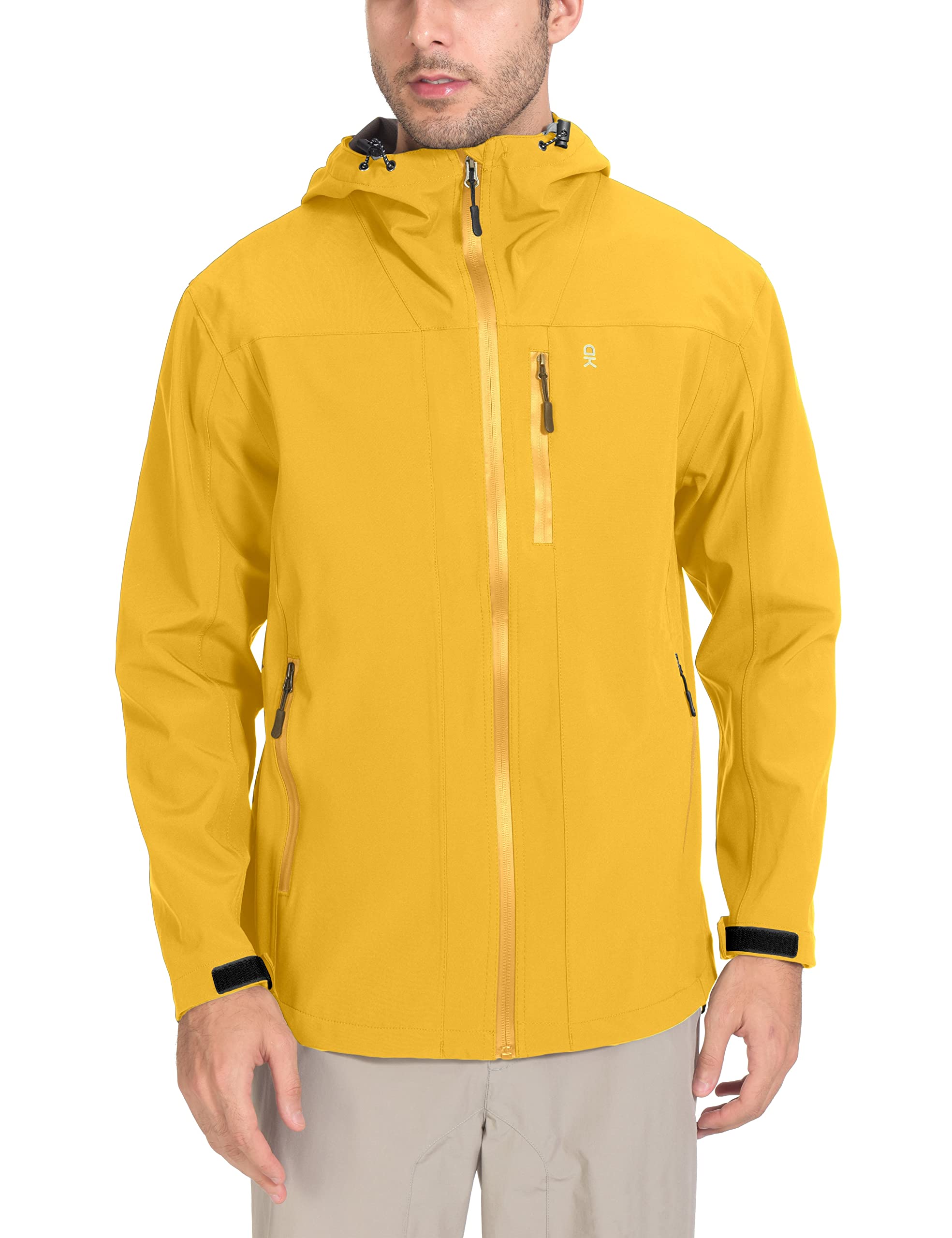 Little Donkey Andy Mens Rain Hiking Jackets Waterproof Windproof Breathable Shell Coats Travel Fishing Yellow Small