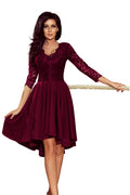 Numoco 210-13 NICOLLE - dress with longer back with lace neckline - plum