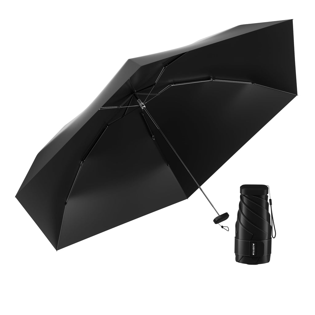 MJOFFIN Travel Mini Umbrella for PurseCompact Umbrellas for RainSmall Umbrella for Backpack Sun UV Umbrella for KidsGirlsWomen（BLACK）