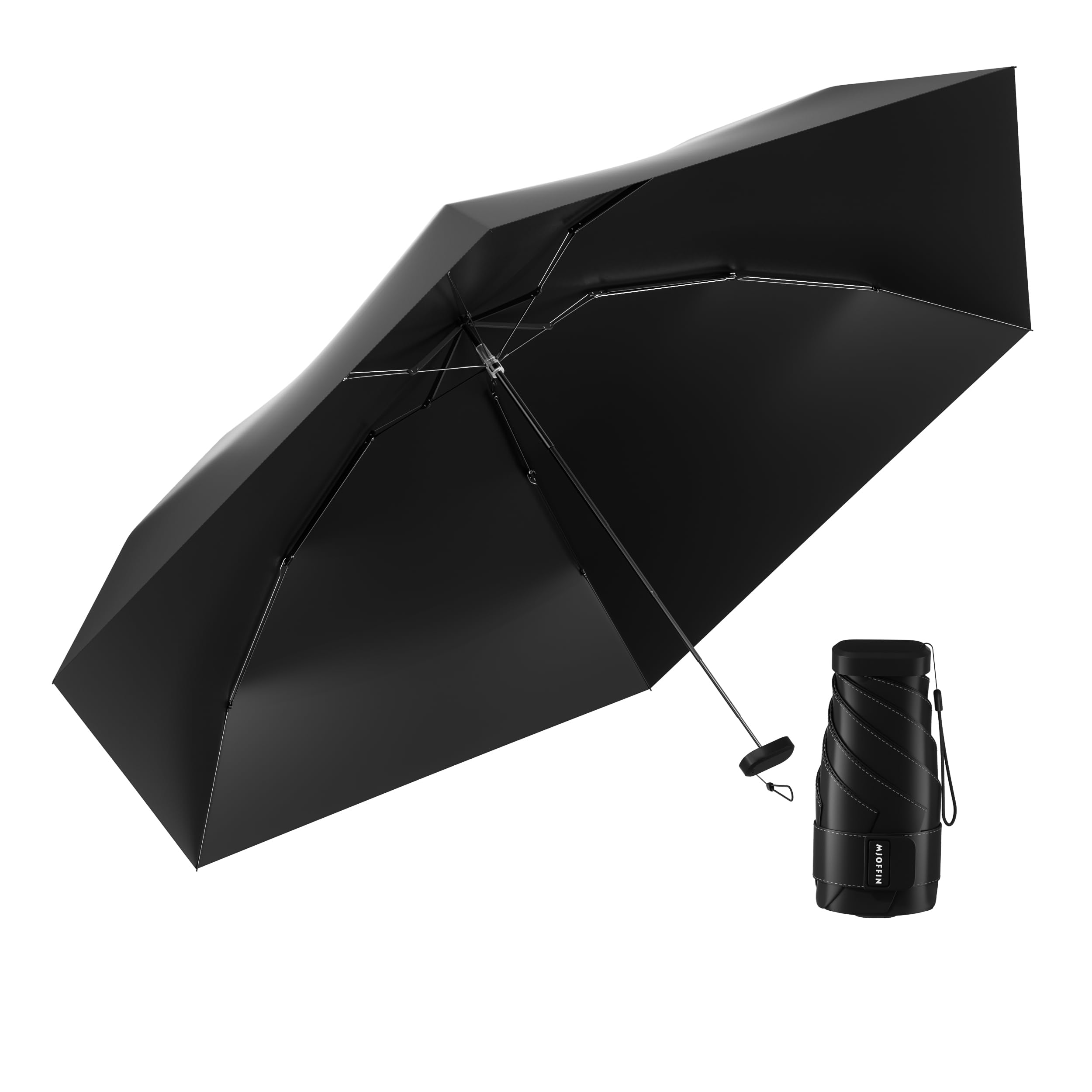 MJOFFIN Travel Mini Umbrella for PurseCompact Umbrellas for RainSmall Umbrella for Backpack Sun UV Umbrella for KidsGirlsWomen（BLACK）