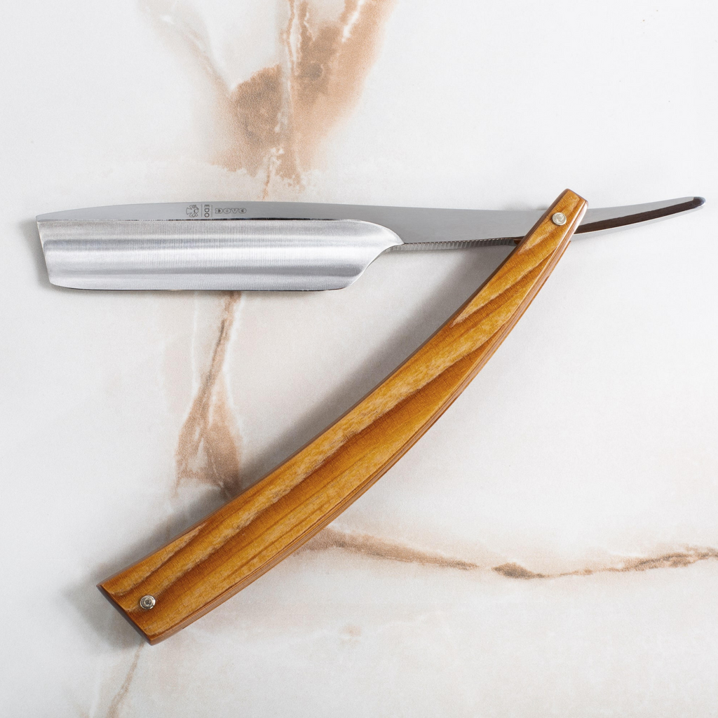 Dovo Straight Razor, Edo Spruce Wood Handle 5/8", Carbon Steel, Full Hollow Grind