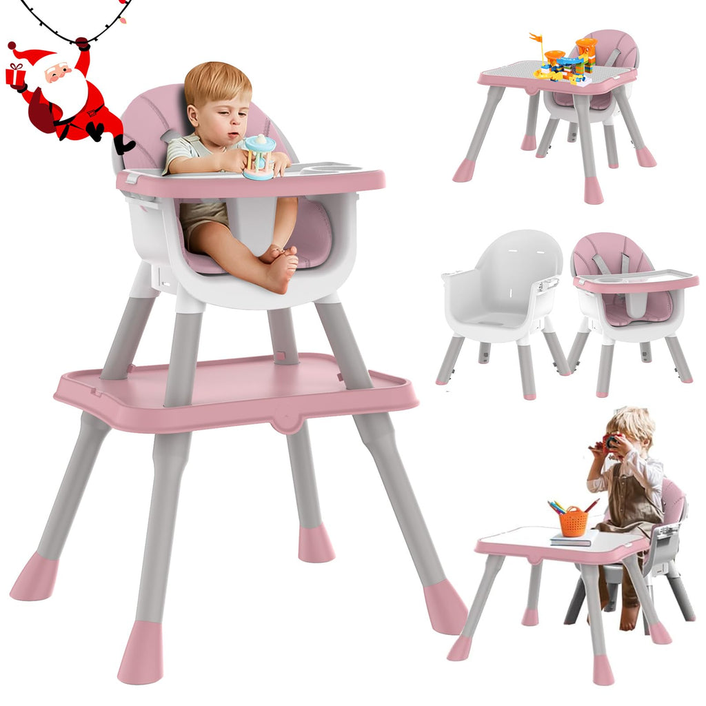 Baby High Chair 8 and 1 Portable High Chair with 2 Dinner Plates Baby Feeding Chair with Toddler Table Toddler Chair with Building Blocks Convertible Highchair with PU for 6-36 Babies