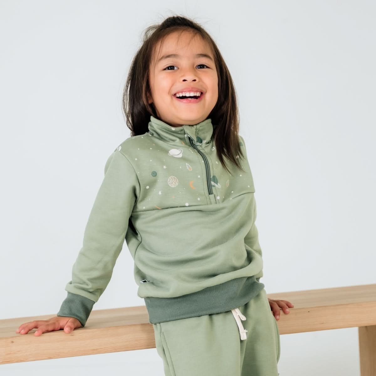 Kids' Bamboo Fleece Half-Zip | Ash With Night Sky