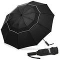 Fulynmen 62 Inch Large Travel Compact Umbrella Windproof Golf Umbrella Big Inverted Umbrellas for Rain with 10 Ribs Double Canopy Vented Automatic Open Close Reflective Stripe Black