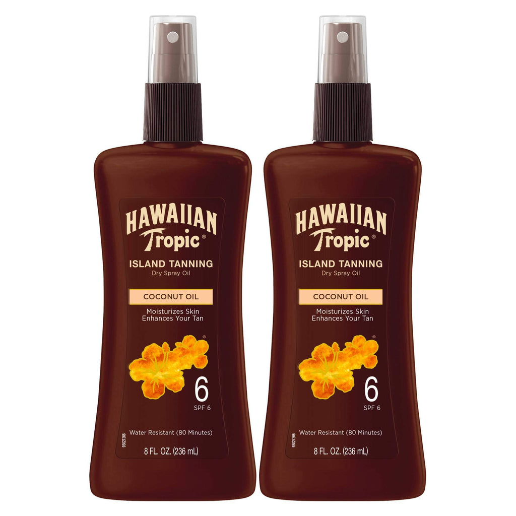 Hawaiian Tropic Island Tanning Oil Spray Sunscreen SPF 6 8oz | Tanning Sunscreen Tanning Oil with SPF Moisturizing Body Oil Hawaiian Tropic Oil Outdoor Tanning Oil 8oz each Twin Pack