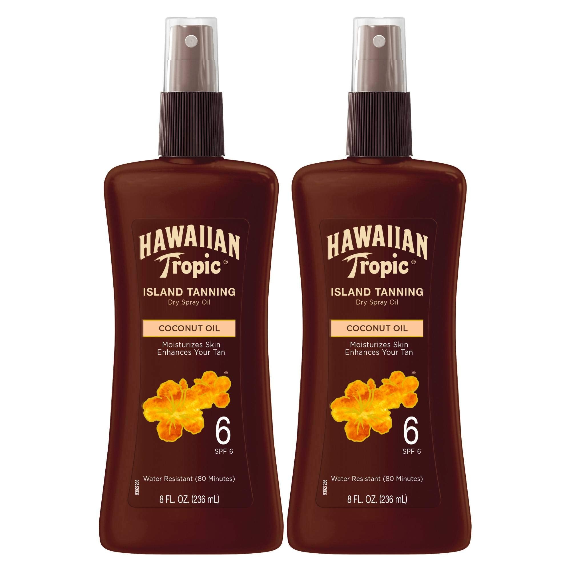 Hawaiian Tropic Island Tanning Oil Spray Sunscreen SPF 6 8oz | Tanning Sunscreen Tanning Oil with SPF Moisturizing Body Oil Hawaiian Tropic Oil Outdoor Tanning Oil 8oz each Twin Pack