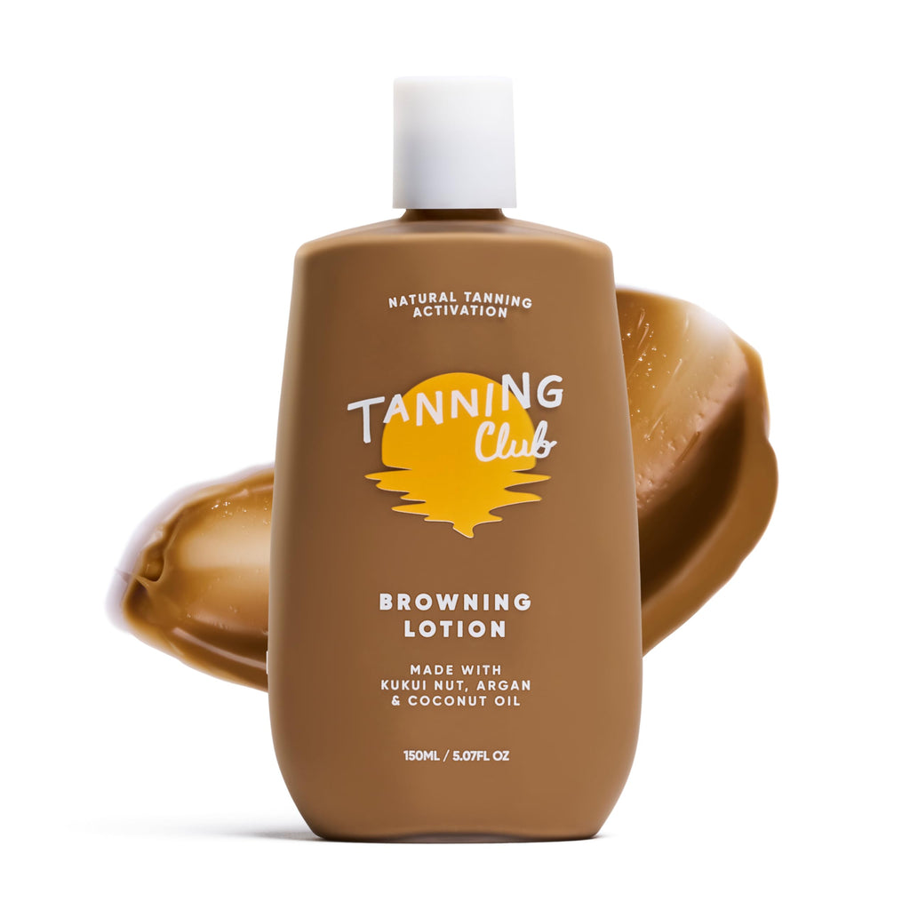 Tanning Club Browning Lotion - Tanning Accelerator & Optimizer with Kukui Nut Argan and Coconut Oils - Botanical Formula for Outdoor Sun Tanning and Dark Tan - 150 ml
