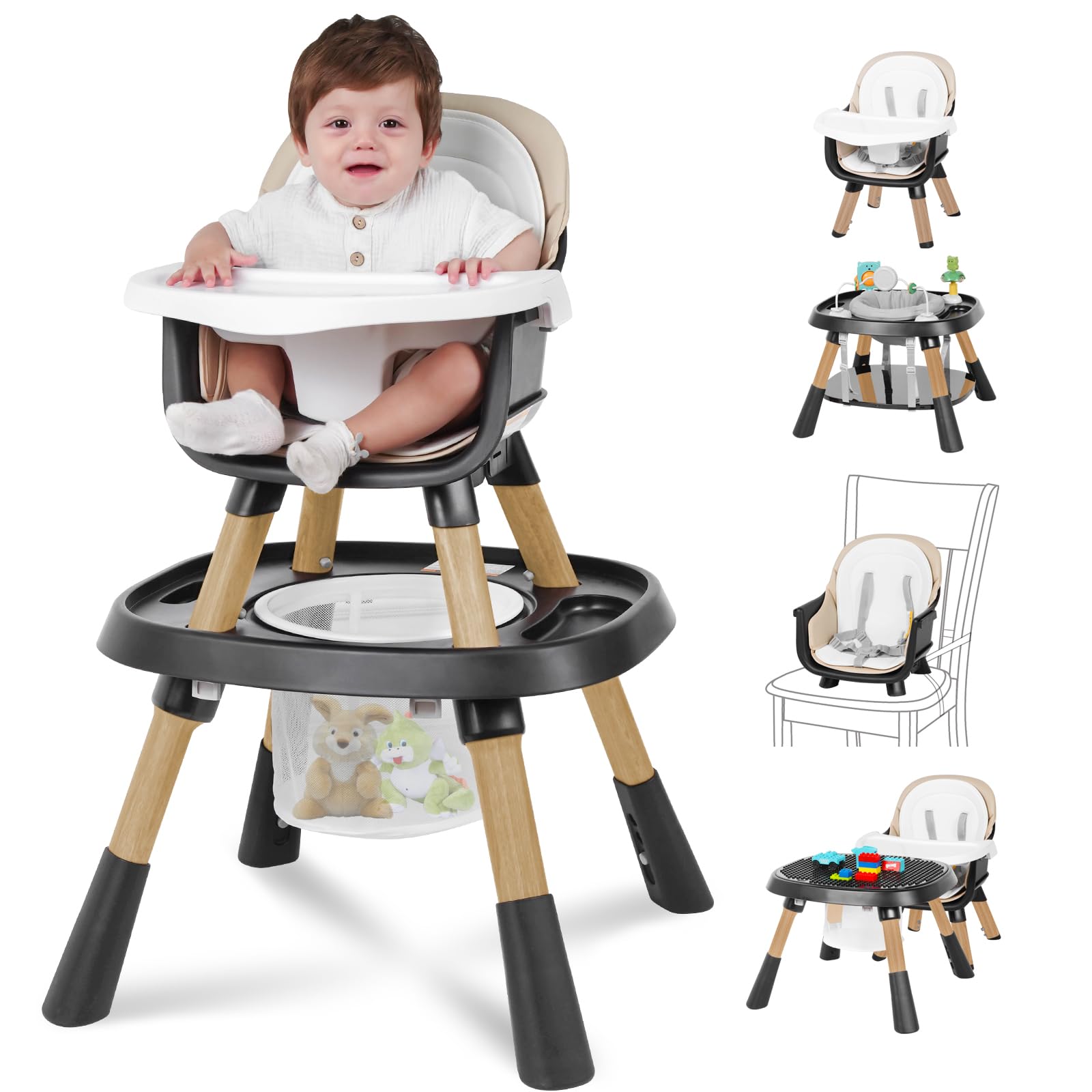 Baby High Chair 15 in 1 Convertible High Chairs for Babies and Toddlers Easy Clean High Chair for Baby Baby Feeding Chair for 6-72 Months(Black)