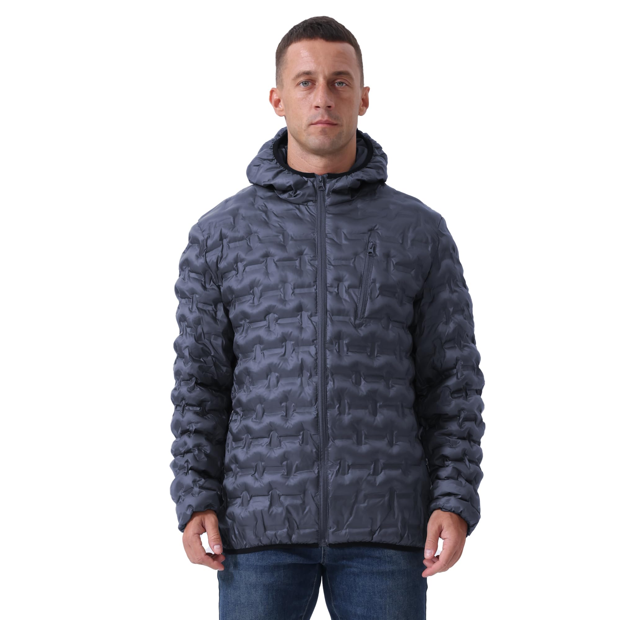 Heihuohua Mens Packable Puffer Jacket Lightweight Hooded Windproof Winter Coat for Travel Running Hiking