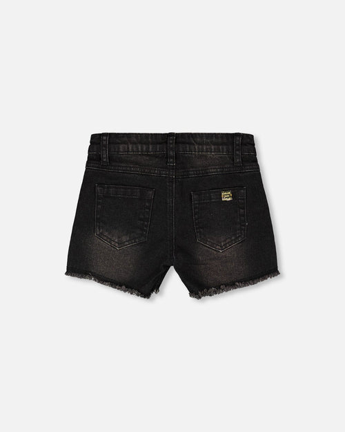Black Denim Shorts With Embroidery
