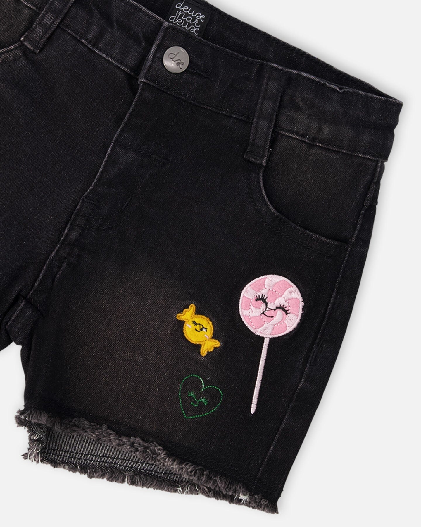 Black Denim Shorts With Embroidery