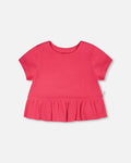 Rib Crop T-Shirt With Frill Pink