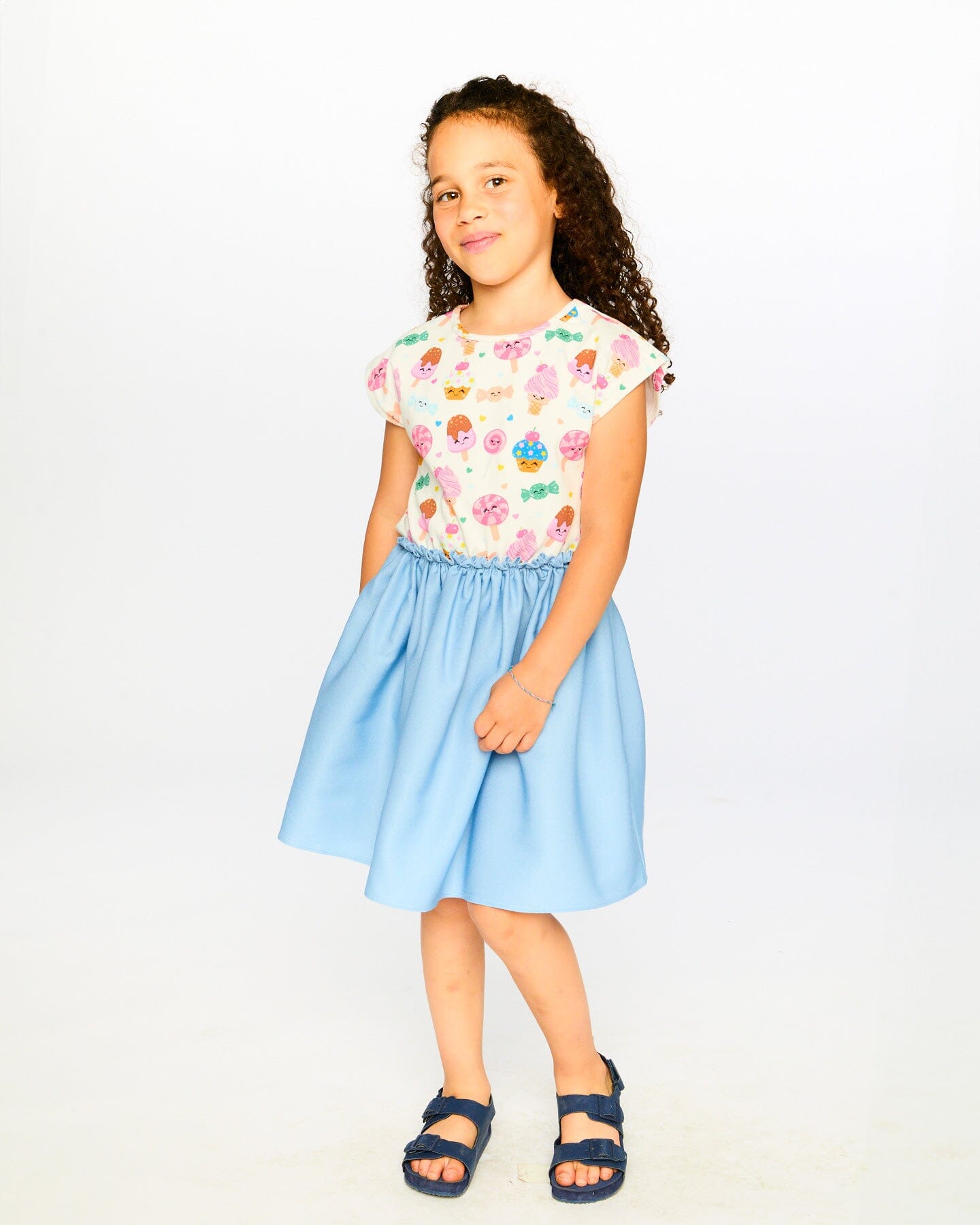 Bi-Material Dress White Candy Print