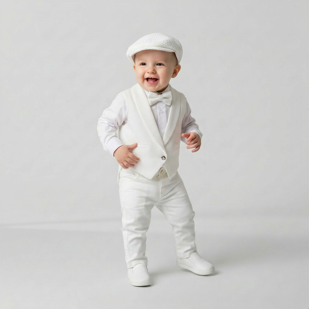 Classy Penguin Tail Baptism and Hat Set