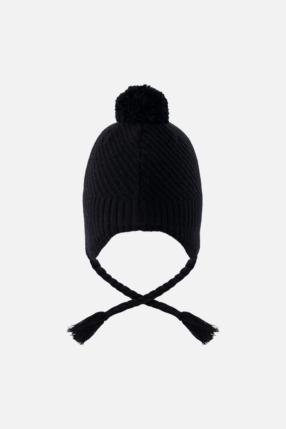 Winter Peruvian Knit Hat With Pompom Black