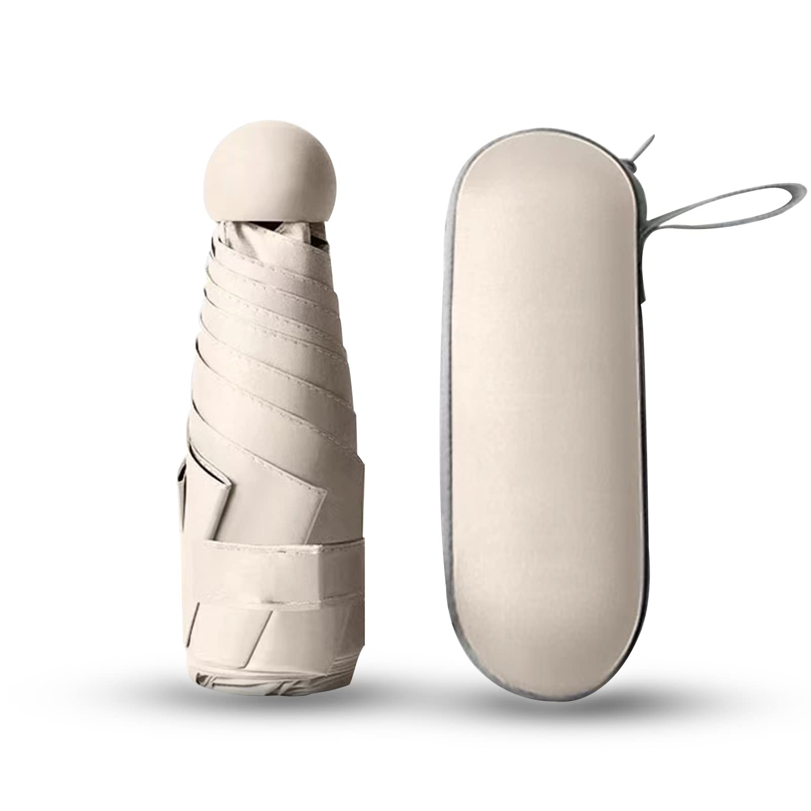Cloudia Small Mini Umbrella with Case Compact Design for Travel Lightweight Portable Outdoor Sun and Rain Umbrellas (Beige)