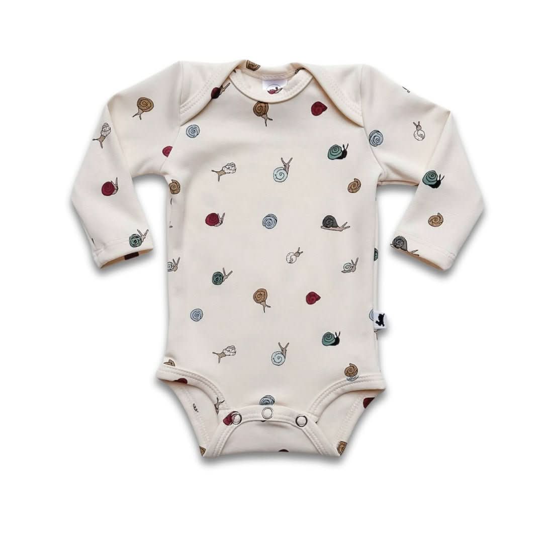 Baby Long-Sleeve Bamboo Bodysuit | Ditsy Snails