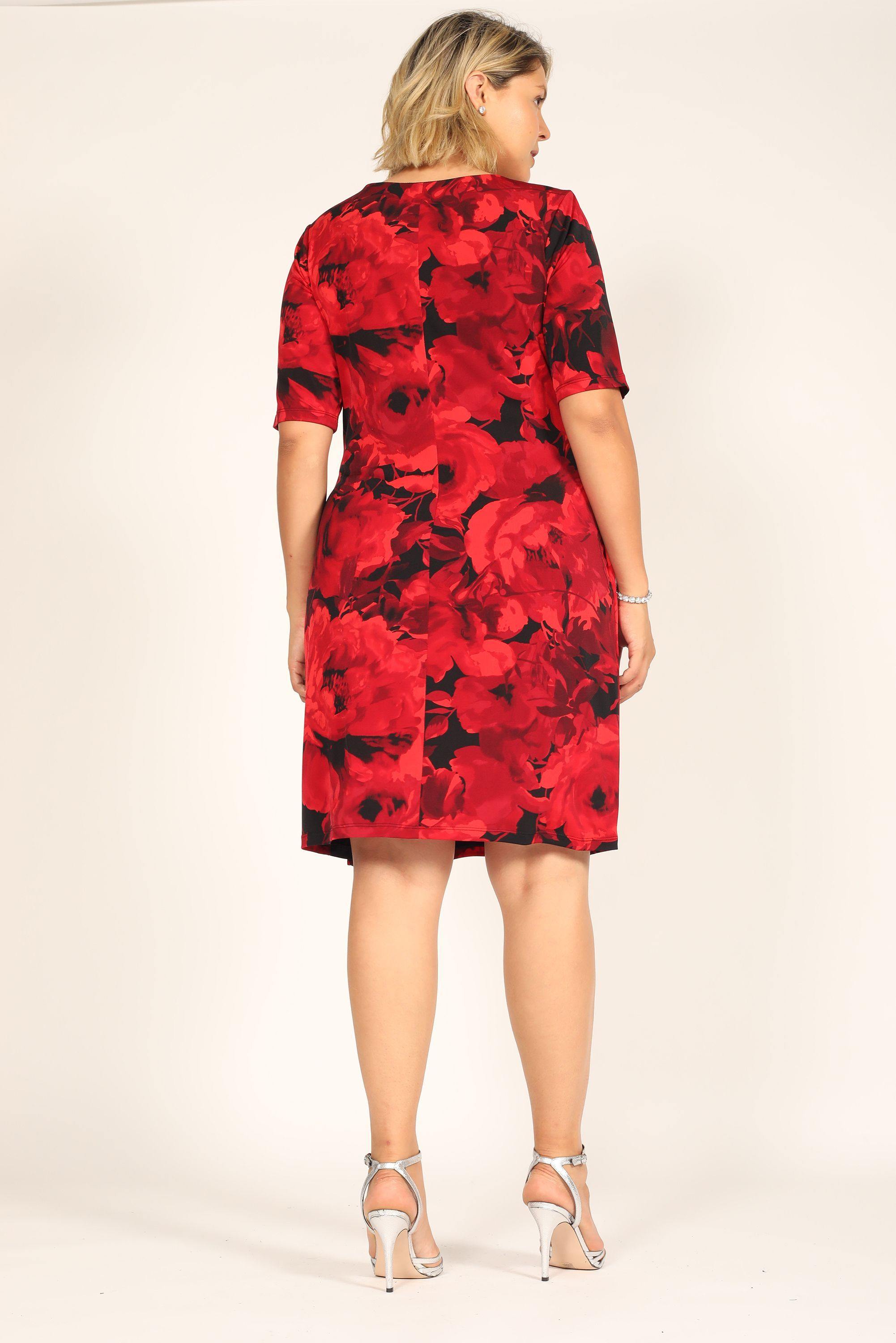 Connected Apparel Short Plus Size Floral Print Dress