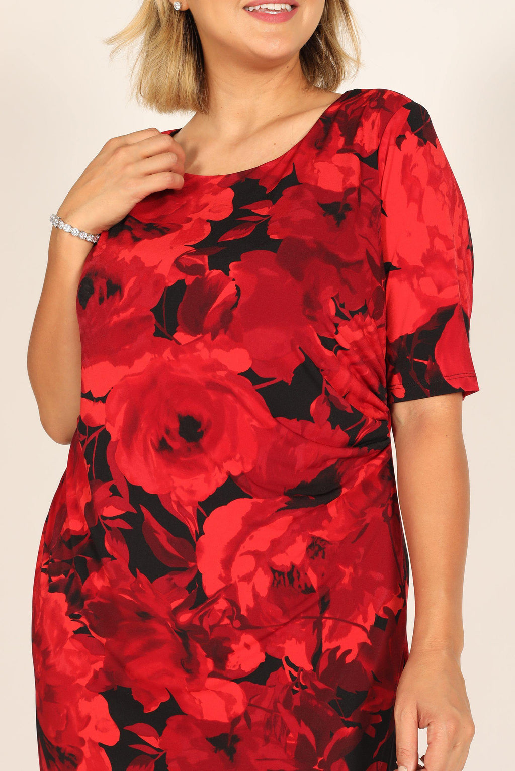 Connected Apparel Short Plus Size Floral Print Dress