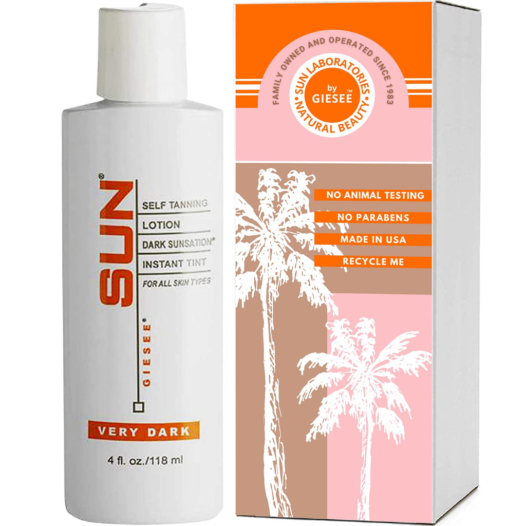 Sun Laboratories By Giesee Dark Sunsation Sunless Tanning Lotion 4 oz - Fragrance-Free Non-Toxic Organic Tanning Lotion Dark Self Tanner Natural Self Tanning Lotion for Face and Body