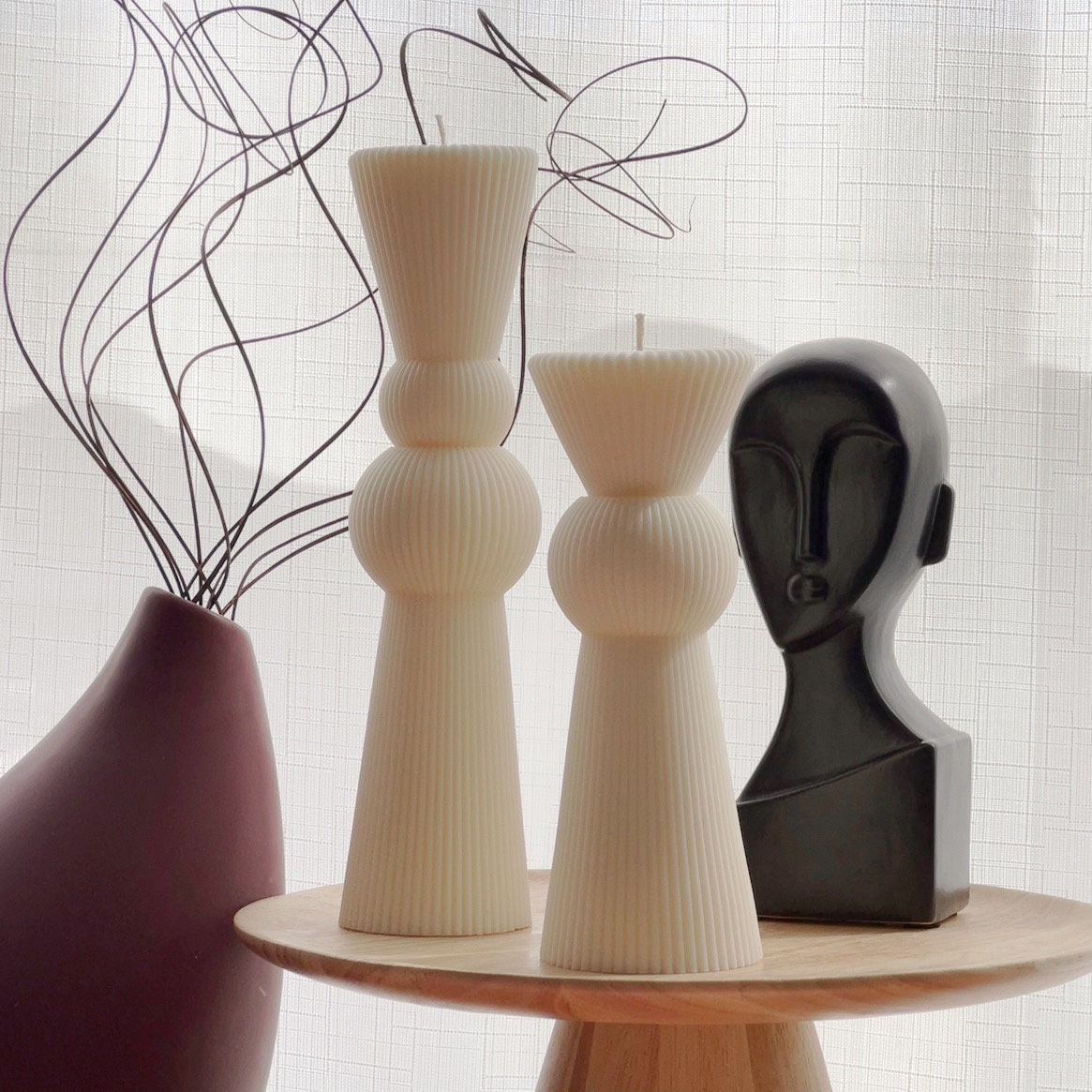 Soy Wax Chess Pillar Candle Set | Ribbed Decorative Candles