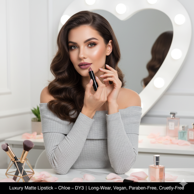 Luxury Matte Lipstick – Chloe – DY3 | Long-Wear, Vegan, Paraben-Free, Cruelty-Free