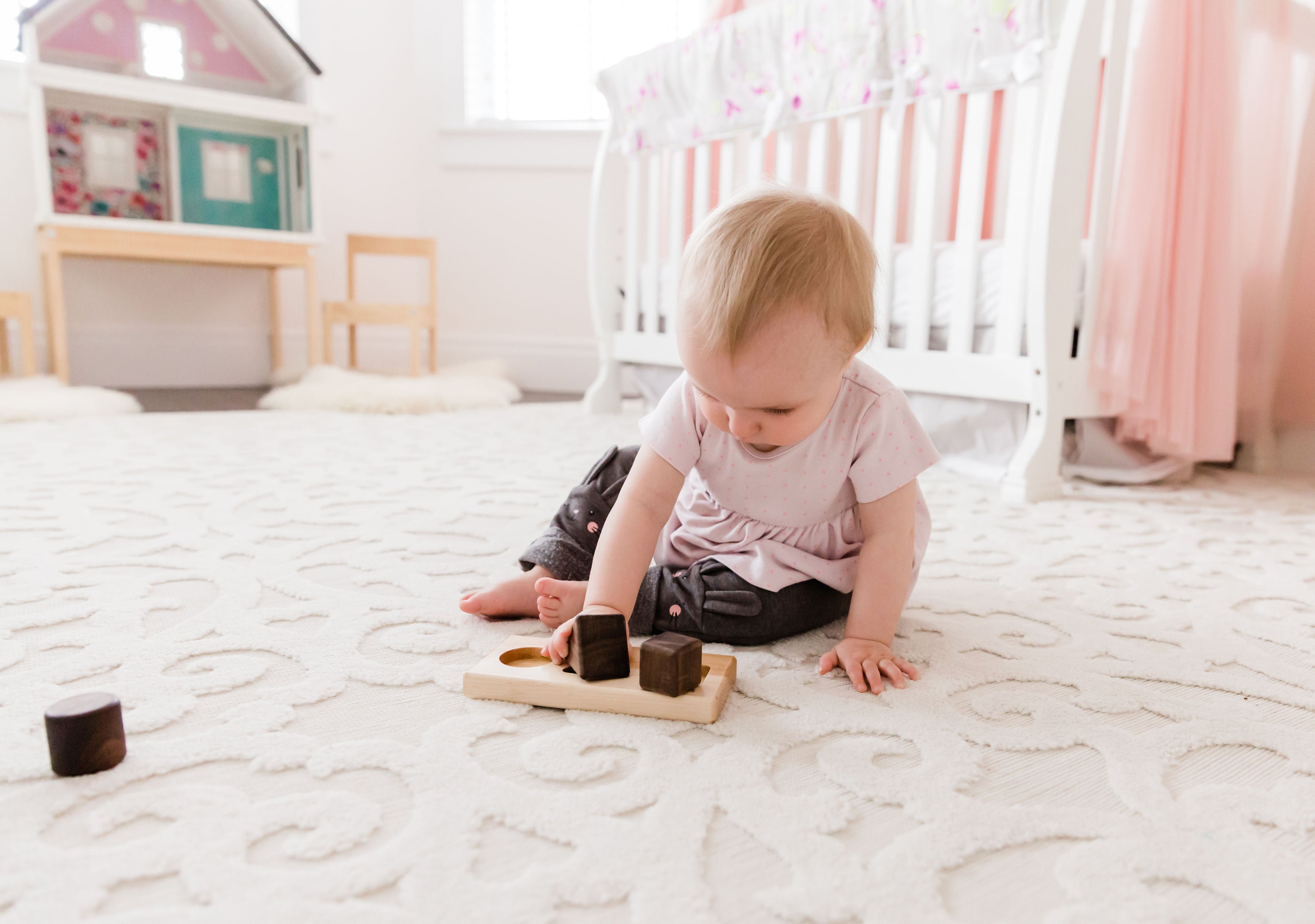 CUBOS-BASIC with Walnut inserts (100% Natural,Shape Sorter,Hardwood, Made in Canada)